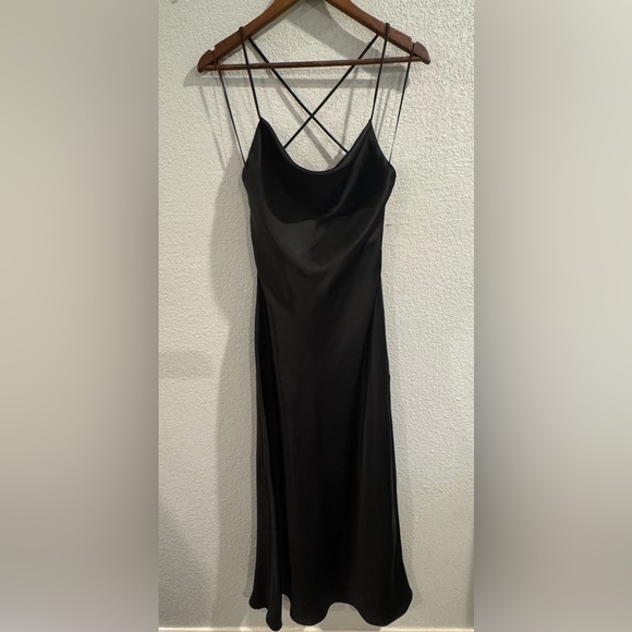 Zara Black Satin Effect Draped Midi Dress M - Picture 4 of 5